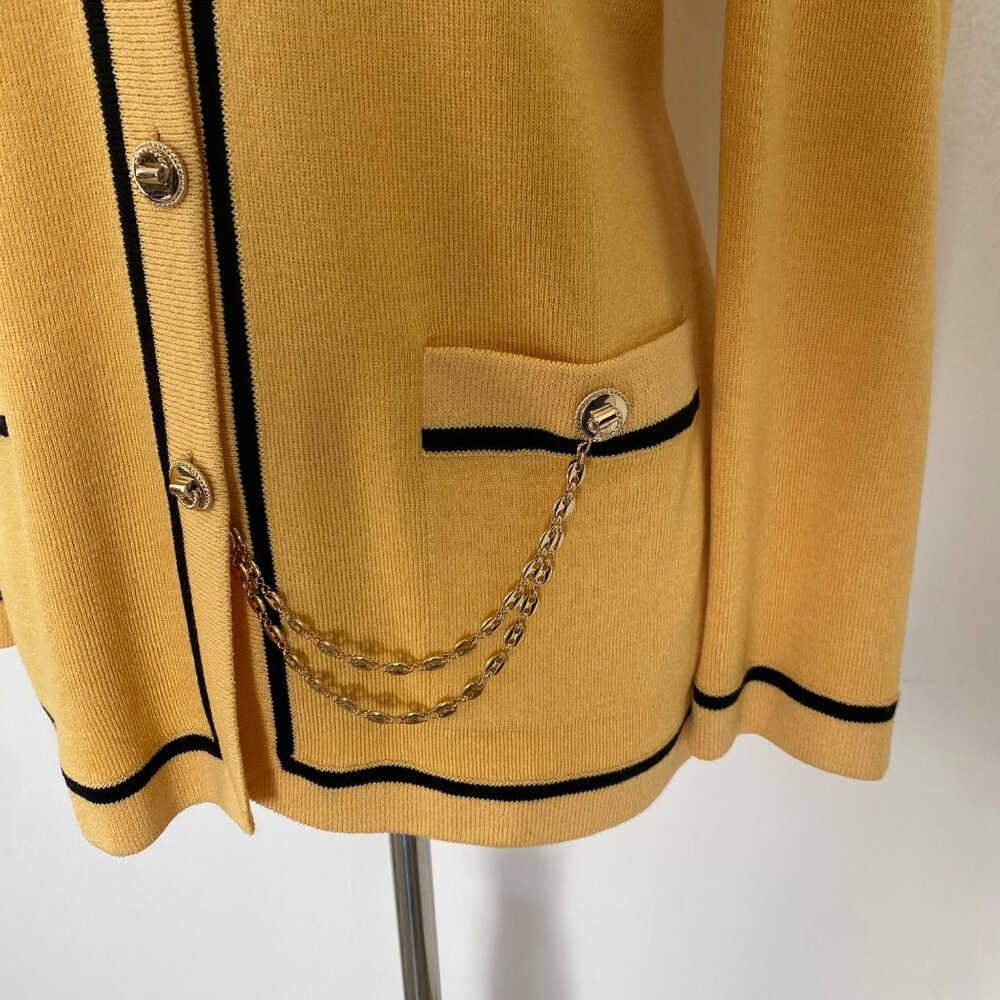 St. John Cardigan Sweater Jacket w/ Chain Yellow - Picture 3 of 13